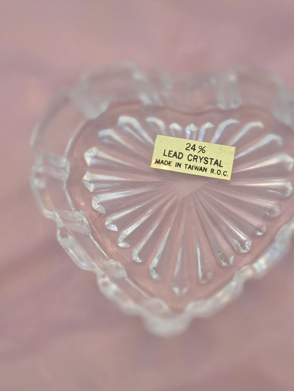 Vintage 1988 Crystal Heart Trinket Box Filigree Rose Pewter Lid